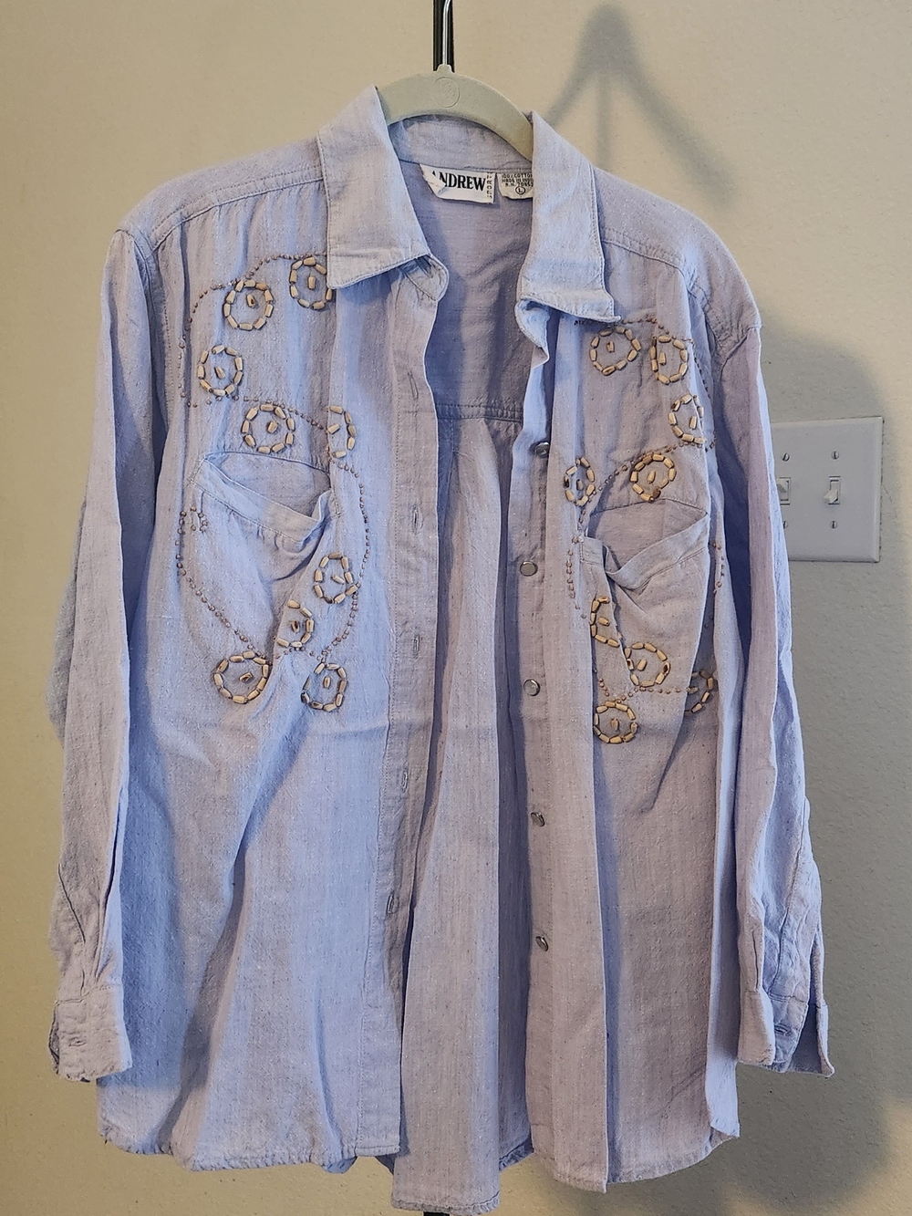 Light Blue Embellished Button-Down Blouse